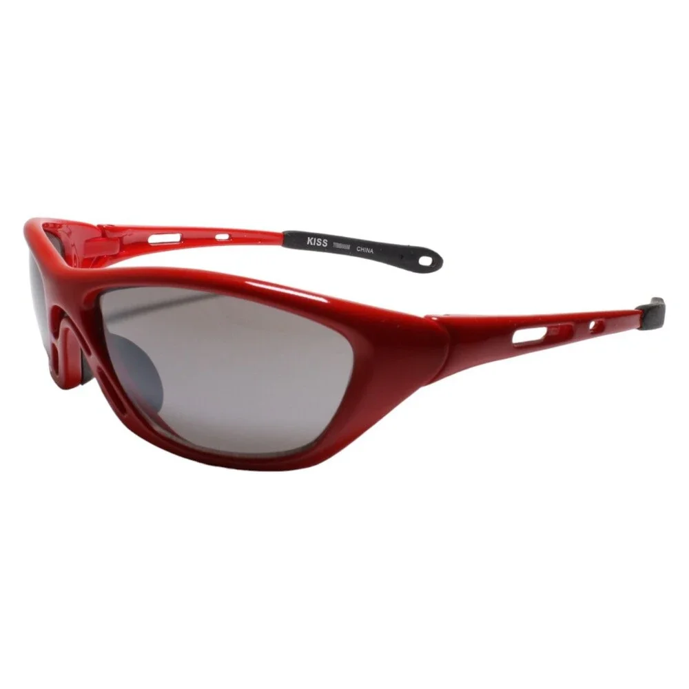 Aerodynamic Wraparound Outdoor Sporty Design Red Athletic Sunglasses